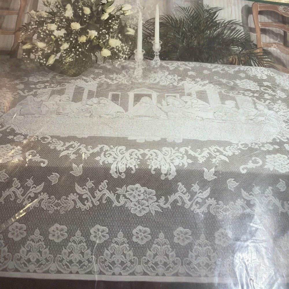 Vintage THE LAST SUPPER Lace Tablecloth NIP 70